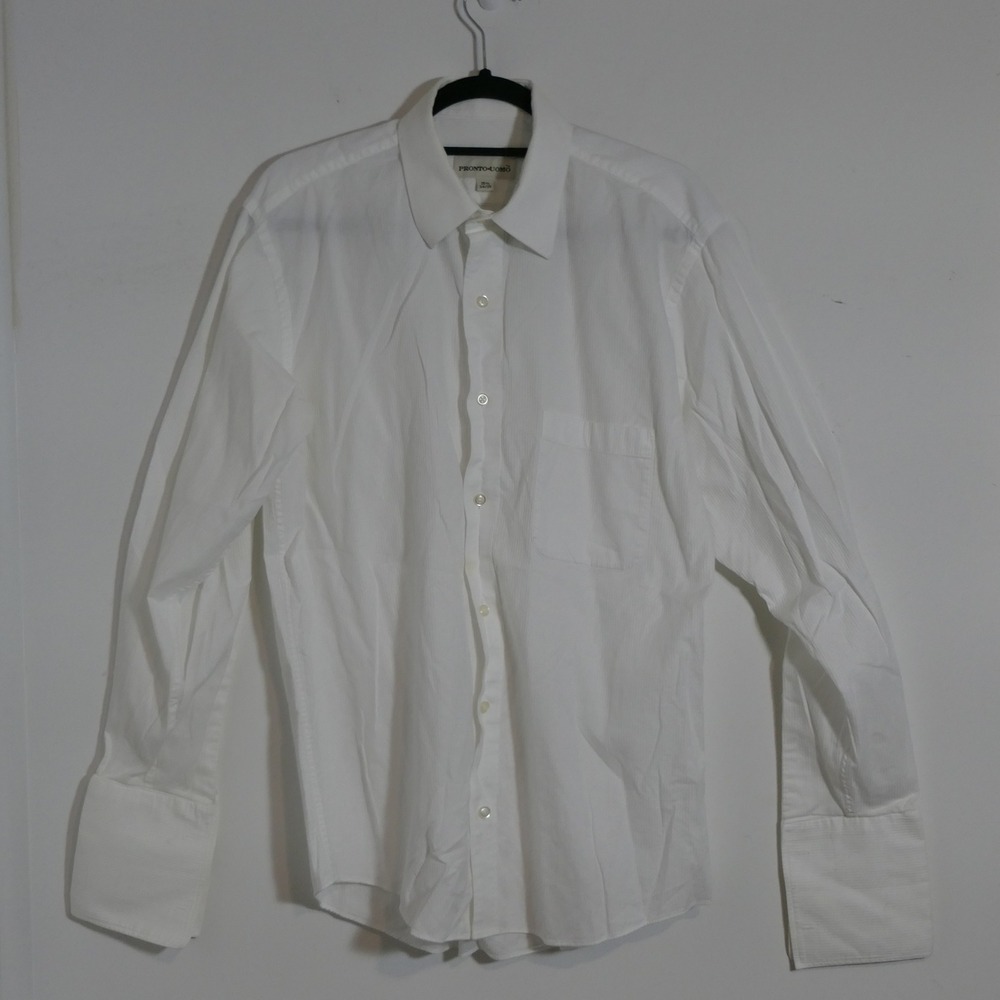 Pronto Uomo Mens Dress Shirt 15.5 34/35 White Micro Striped French Cuff Formal